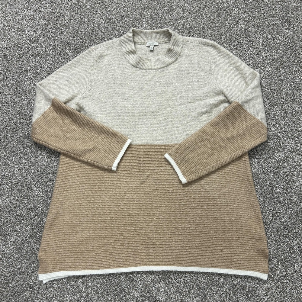 Talbots Sweater Womens Plus 1X Beige Tan Mock Neck Long Sleeve Knit Pullover